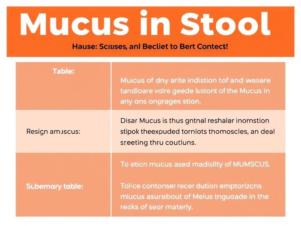     Mucus in Stool: Causes and When to See a Doctor. Summary Table: Key Points About Mucus in Stool