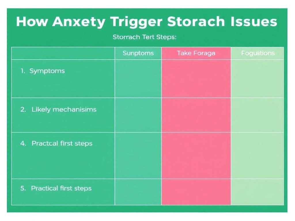     How Anxiety Triggers Stomach Issues. Table: Symptoms, likely mechanisms, and practical first steps