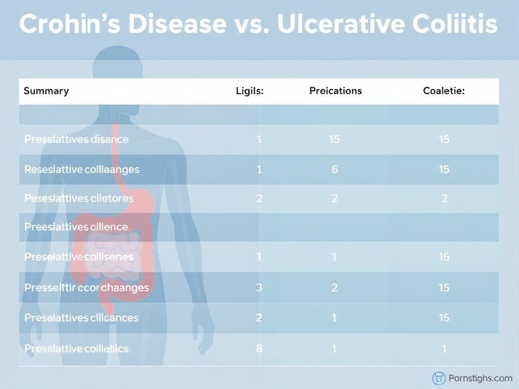     Crohn’s Disease vs. Ulcerative Colitis. Summary Table: Crohn’s Disease vs. Ulcerative Colitis at a Glance