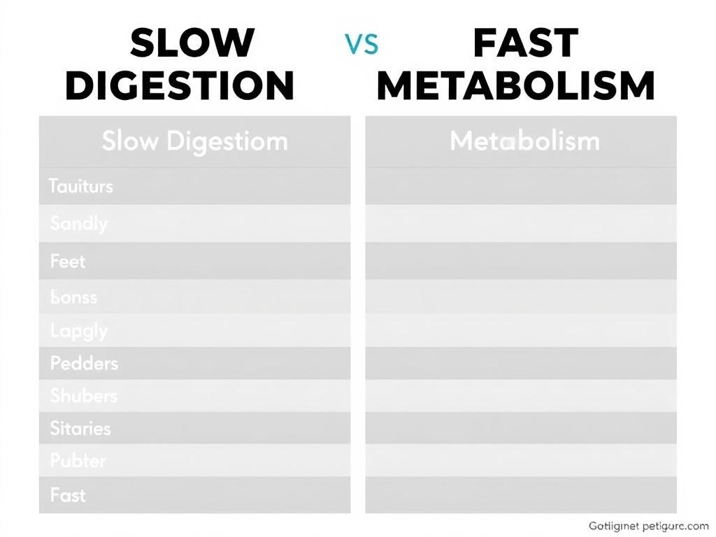     Slow Digestion vs. Fast Metabolism. Table: Quick Comparison — Slow Digestion vs. Fast Metabolism